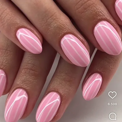 Bebek pembe candy çizgi oval kalıcı oje — Sora Beauty Studio