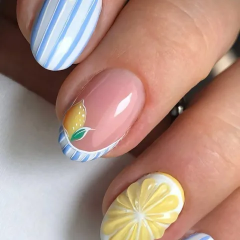 Limon yaz nail art oval tırnak — Bağdat Caddesi Sora Beauty Studio