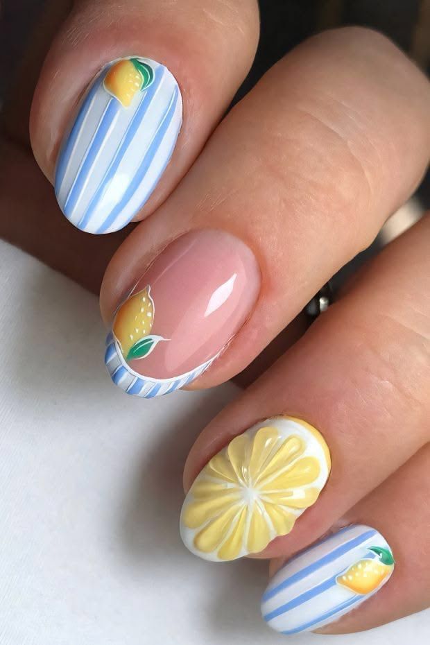 Limon yaz nail art oval tırnak — Bağdat Caddesi Sora Beauty Studio